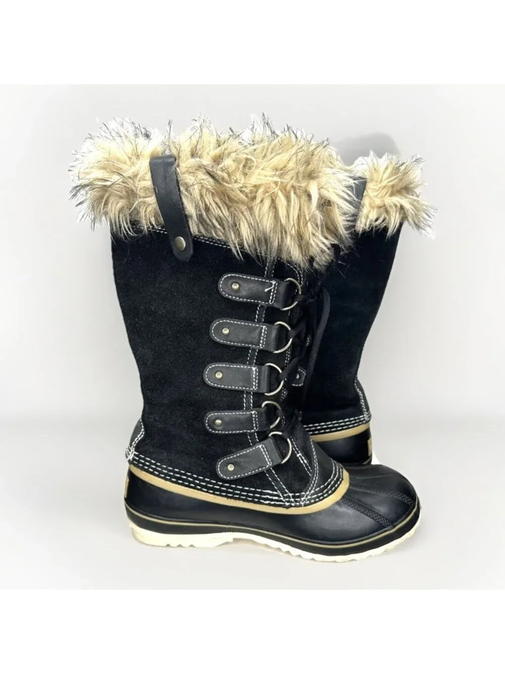 Sorel Joan Of Arctic Womens 7 Black Waterproof Insulated Snow Boots Faux Fur